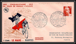 57459 7ème étape Le Mans Nantes Tour De France 1953 Enveloppe Officielle France Vélo Cyclisme Cycling  - Brieven En Documenten