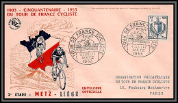 57457 2ème étape Metz Liège Tour De France 1953 Enveloppe Officielle France Vélo Cyclisme Cycling  - Brieven En Documenten