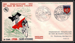 57464 20ème étape Lyon-Saint Etienne Tour De France 1953 Enveloppe Officielle France Vélo Cyclisme Cycling  - Covers & Documents