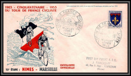 57462 15ème étape Nîmes Marseille Tour De France 1953 Enveloppe Officielle France Vélo Cyclisme Cycling  - Covers & Documents