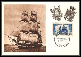 57339 N°1035 Frégate La Capricieuse La Rochelle Canada Bateau Ship Boat Fdc 1955 France Carte Maximum édition Bourgogne - 1950-1959