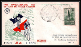57458 4ème étape Lille Dieppe Tour De France 1953 Enveloppe Officielle France Vélo Cyclisme Cycling  - Briefe U. Dokumente
