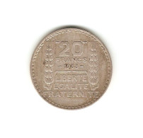 316/ FRANCE : 20 Francs Turin 1938 (argent) - 20 Francs