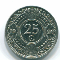 25 CENTS 1990 ANTILLES NÉERLANDAISES Nickel Colonial Pièce #S11262.F.A - Antilles Néerlandaises