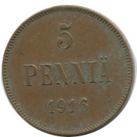5 PENNIA 1916 FINLAND Coin RUSSIA EMPIRE #AB178.5.U.A - Finland