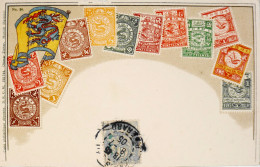 C.P.A. Carte Postale Philatélique Gaufrée Avec Armoiries - Représentation De Timbres Poste Anciens De CHINE - 1905 - TBE - Timbres (représentations)