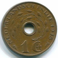 1 CENT 1938 NETHERLANDS EAST INDIES INDONESIA Bronze Colonial Coin #S10274.U.A - Dutch East Indies