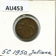 5 CENTS 1950 NIEDERLANDE NETHERLANDS Münze #AU453.D.A - 1948-1980: Juliana