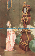 R670771 Women In Pink Dress. Looking At Clock. S. Hildesheimer. 1904 - Monde