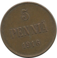 5 PENNIA 1916 FINLAND Coin RUSSIA EMPIRE #AB229.5.U.A - Finlande