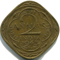 2 ANNAS 1943 INDIEN INDIA-BRITISH Münze #AY970.D.A - Indien