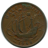 HALF PENNY 1948 UK GREAT BRITAIN Coin #AZ675.U.A - C. 1/2 Penny