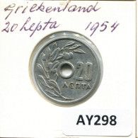 20 LEPTA 1954 GRIECHENLAND GREECE Münze #AY298.D.A - Grecia
