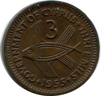 3 MILS 1955 ZYPERN CYPRUS Münze #AP284.D.A - Chypre