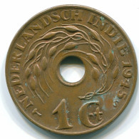 1 CENT 1945 S INDES ORIENTALES NÉERLANDAISES INDONÉSIE Bronze Colonial Pièce #S10440.F.A - Niederländisch-Indien