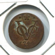 1744 HOLLAND VOC DUIT NEERLANDÉS NETHERLANDS Colonial Moneda #VOC1856.10.E.A - Indes Néerlandaises