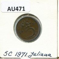5 CENTS 1971 NÉERLANDAIS NETHERLANDS Pièce #AU471.F.A - 1948-1980 : Juliana