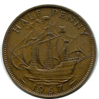 HALF PENNY 1967 UK GBAN BRETAÑA GREAT BRITAIN Moneda #AZ641.E.A - C. 1/2 Penny