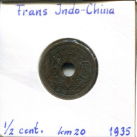 1/2 CENT 1935 Französisch INDOCHINESISCH CHINA Koloniale Münze #AM472.D.A - Frans-Indochina