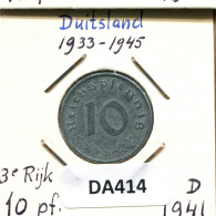 10 REICHSPFENNIG 1941 D DEUTSCHLAND Münze GERMANY #DA414.2.D.A - 10 Reichspfennig