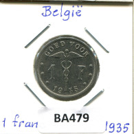 1 FRANC 1935 DUTCH Text BELGIQUE BELGIUM Pièce #BA479.F.A - 1 Frank