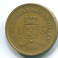 1 GULDEN 1990 NETHERLANDS ANTILLES Aureate Steel Colonial Coin #S12104.U.A - Nederlandse Antillen