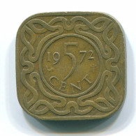 5 CENTS 1972 SURINAME Netherlands Nickel-Brass Colonial Coin #S13042.U.A - Surinam 1975 - ...