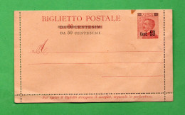 ITALIA - BIGLIETTO POSTALE - 1927 - C.50/60 - B. 24 - Mill. 26 Illegibile.  NUOVO - Postwaardestukken