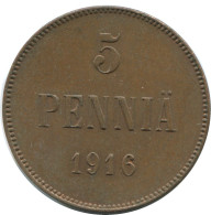 5 PENNIA 1916 FINLANDIA FINLAND Moneda RUSIA RUSSIA EMPIRE #AB231.5.E.A - Finnland