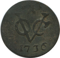 1736 ZEELAND VOC DUIT IINDES NÉERLANDAIS NETHERLANDS NEW YORK COLONIAL PENNY #VOC1139.8.F.A - Niederländisch-Indien
