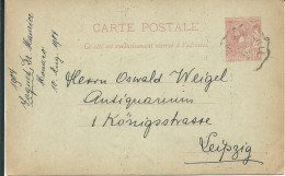 MONACO CARTE / ENTIER 10c POUR LEIPZIG ( ALLEMAGNE ) DE 1904 DESTINATION RARE LETTRE COVER - Postwaardestukken