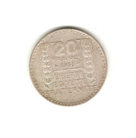 370/ FRANCE : 20 Francs Turin 1938 (argent) - 20 Francs