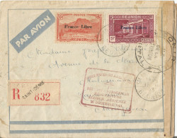 REUNION - 5 FR 50 C. FRANKING ON REGIS. AIR COVER FROM SAINT DENIS TO MADAGASCAR - REOPENING - CONTROLE MILITAIRE - 1943 - Briefe U. Dokumente