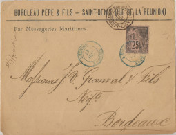 REUNION - 25 C. FRANKING ON FRONT OF COMMERCCOVER FROM SAINT DENIS TO FRANCE - FRENCH SEA POST 1891 - Brieven En Documenten