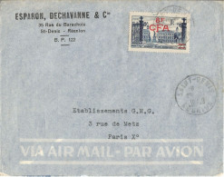 REUNION - OVERCHARGED 8 F CFA STAMP FRANKING COMMERCIAL AIR COVER FROM SAINT DENIS TO MAINLAND FRANCE - 1949 - Covers & Documents