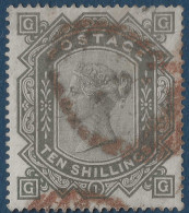 Grande Bretagne 1867/82 N°44a 10 Shilling Gris Papier Blanc Obliteration Des Recommandés Rouge !! RR Signé SCHELLER - Oblitérés