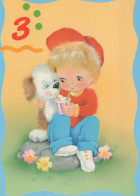 FELIZ CUMPLEAÑOS 3 Año De Edad NIÑO NIÑOS Vintage Tarjeta Postal CPSM #PBT902.A - Verjaardag