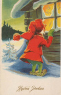 PAPÁ NOEL Feliz Año Navidad GNOMO Vintage Tarjeta Postal CPSMPF #PKG405.A - Santa Claus