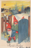 SANTA CLAUS Happy New Year Christmas GNOME Vintage Postcard CPSMPF #PKD385.A - Kerstman