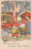 SANTA CLAUS Happy New Year Christmas GNOME Vintage Postcard CPSMPF #PKD365.A - Santa Claus