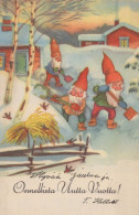 SANTA CLAUS Happy New Year Christmas GNOME Vintage Postcard CPSMPF #PKD390.A - Santa Claus