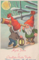 SANTA CLAUS Happy New Year Christmas GNOME Vintage Postcard CPSMPF #PKD265.A - Kerstman