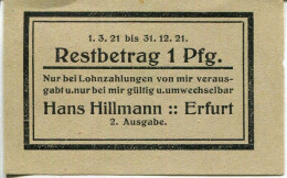 1 PFENNIG 1923 Hans Hillmann Stadt ERFUR Saxony DEUTSCHLAND Notgeld Papiergeld Banknote #PL965 - [11] Local Banknote Issues