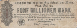 1 MILLION MARK 1923 Stadt FRANKFURT AM MAIN Hesse-Nassau DEUTSCHLAND Papiergeld Banknote #PL015 - Lokale Ausgaben