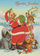 SANTA CLAUS ANIMALS CHRISTMAS Holidays Vintage Postcard CPSM #PAK522.GB - Santa Claus