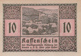 10 HELLER 1920 Stadt REHBERG BEI KREMS AN DER DONAU Niedrigeren Österreich Notgeld Papiergeld Banknote #PG799 - Lokale Ausgaben