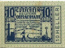 10 HELLER 1920 Stadt OBERACHMANN Oberösterreich Österreich Notgeld Papiergeld Banknote #PL797 - [11] Emissions Locales