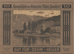 10 HELLER 1920 Stadt MITTER-ARNSDORF Niedrigeren Österreich Notgeld Papiergeld Banknote #PG952 - [11] Emisiones Locales