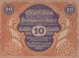 10 HELLER 1920 Stadt MELK Niedrigeren Österreich Notgeld Papiergeld Banknote #PG627 - [11] Emisiones Locales