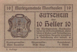 10 HELLER 1920 Stadt MAUTHAUSEN Oberösterreich Österreich Notgeld Papiergeld Banknote #PG949 - [11] Emissioni Locali